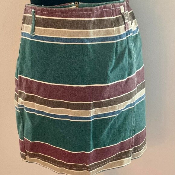 1990s skirt Sz Medium striped wrap denim - Picture 1 of 8